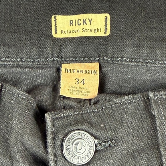 True Religion Ricky Relaxed Straight Jeans Mens Size 34 Black Made USA - Picture 4 of 10